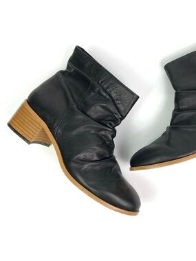 ANTHROPOLOGIE Maia Slouchy Boot Black Leather Stacked Block Heel 40